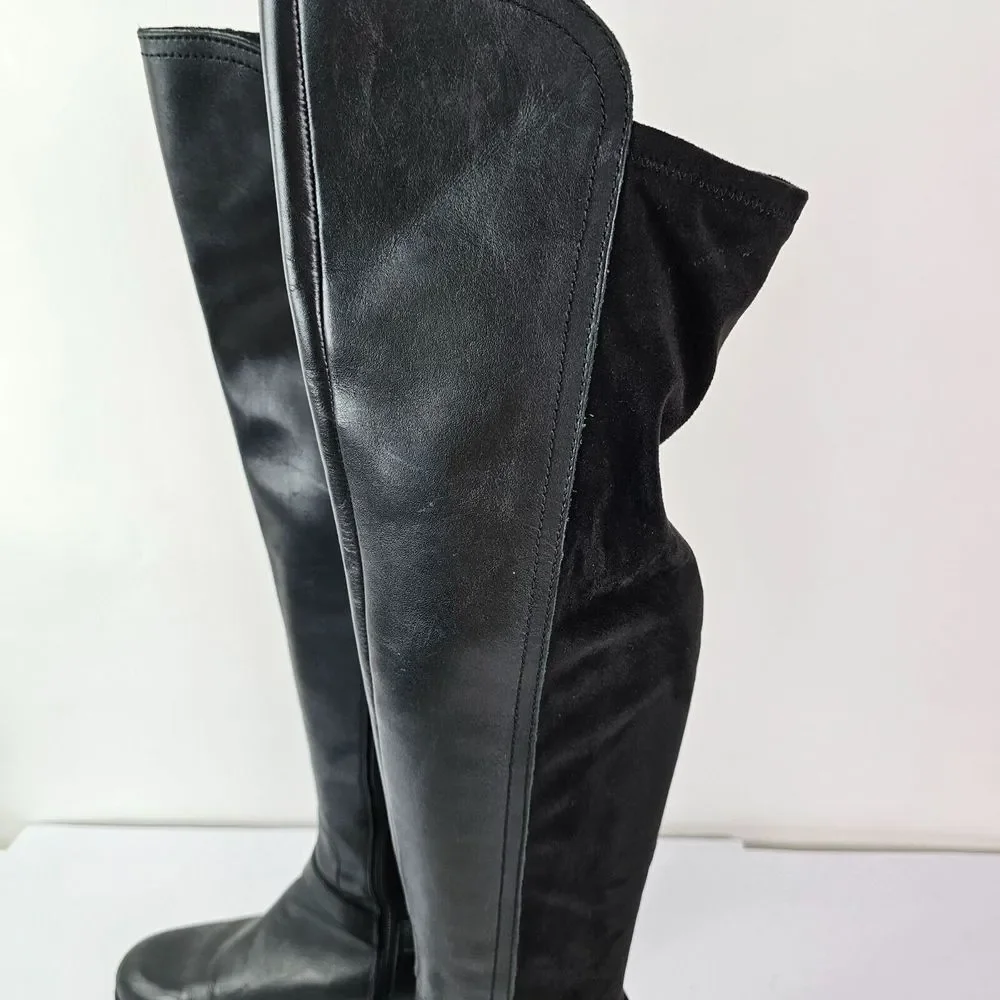 Franco Sarto Women's Hadley Tall Black Leather Riding Boots Size 6.5‎